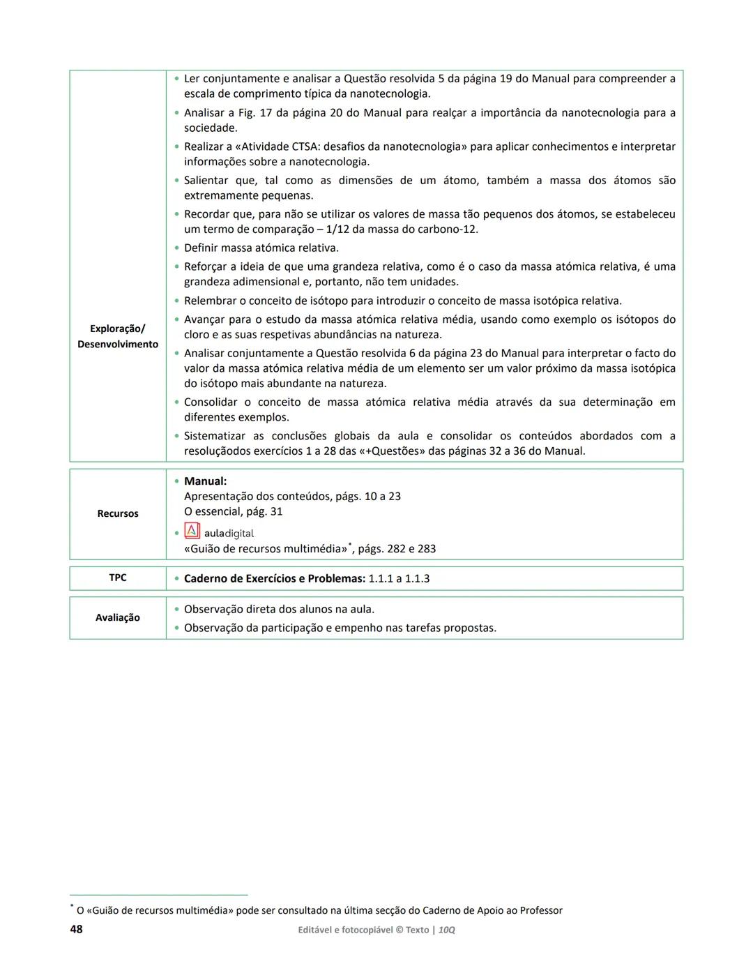 10 Q
CADERNO
DE APOIO AO
PROFESSOR
Física e Química A • Química – 10.° Ano
Documentos
Orientadores
Avaliação
Planificações
Ensino
Digita