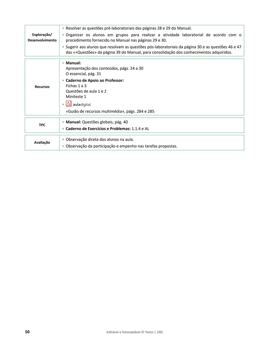 10 Q
CADERNO
DE APOIO AO
PROFESSOR
Física e Química A • Química – 10.° Ano
Documentos
Orientadores
Avaliação
Planificações
Ensino
Digita