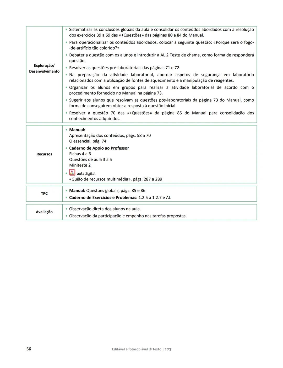 10 Q
CADERNO
DE APOIO AO
PROFESSOR
Física e Química A • Química – 10.° Ano
Documentos
Orientadores
Avaliação
Planificações
Ensino
Digita