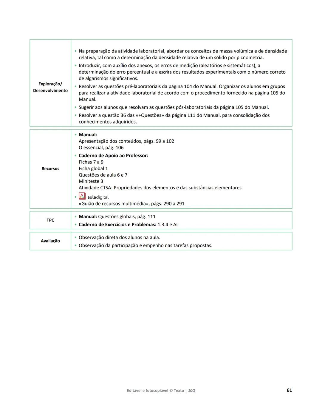 10 Q
CADERNO
DE APOIO AO
PROFESSOR
Física e Química A • Química – 10.° Ano
Documentos
Orientadores
Avaliação
Planificações
Ensino
Digita