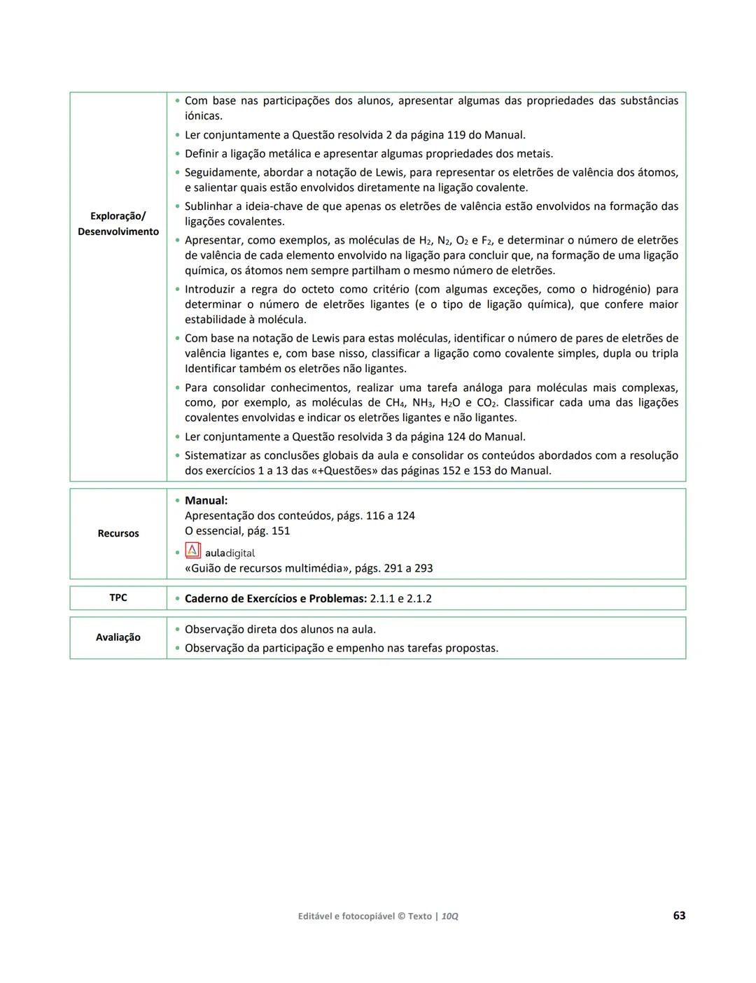 10 Q
CADERNO
DE APOIO AO
PROFESSOR
Física e Química A • Química – 10.° Ano
Documentos
Orientadores
Avaliação
Planificações
Ensino
Digita