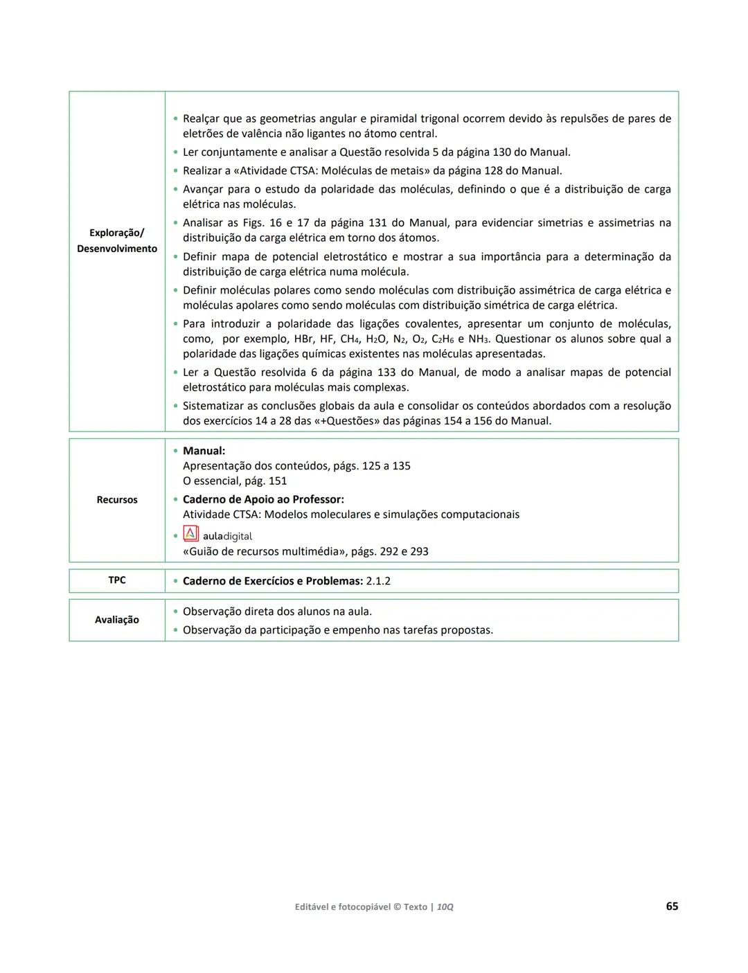 10 Q
CADERNO
DE APOIO AO
PROFESSOR
Física e Química A • Química – 10.° Ano
Documentos
Orientadores
Avaliação
Planificações
Ensino
Digita