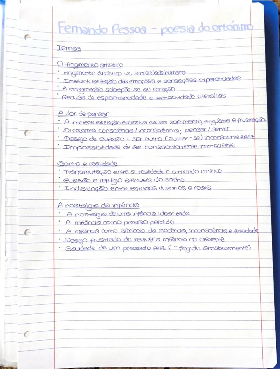Fernando Pessoa - poesia do ortónimo
Temas
O fingimento artístico
• Fingimento artístico vs. sinceridade humano.
• Intelectualização dos emo