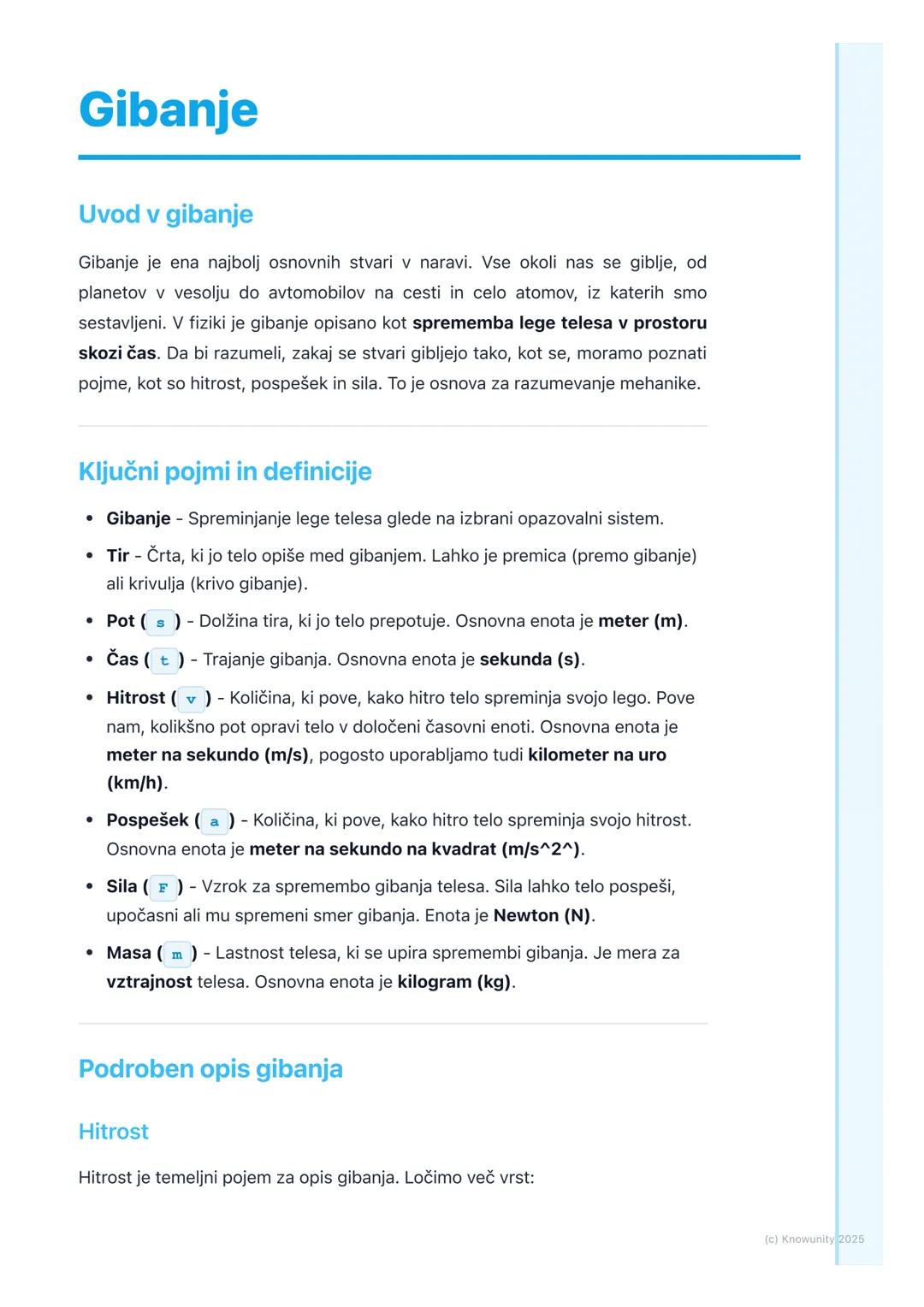 # Gibanje
Uvod v gibanje
Gibanje je ena najbolj osnovnih stvari v naravi. Vse okoli nas se giblje, od
planetov v vesolju do avtomobilov na