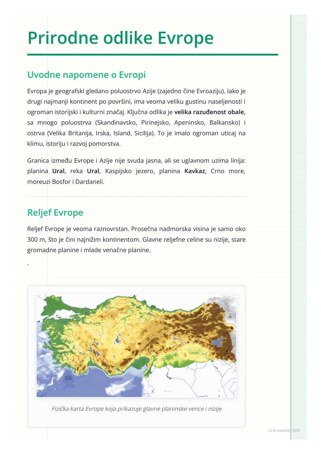 # Prirodne odlike Evrope
Uvodne napomene o Evropi
Evropa je geografski gledano poluostrvo Azije (zajedno čine Evroaziju). lako je
drugi na