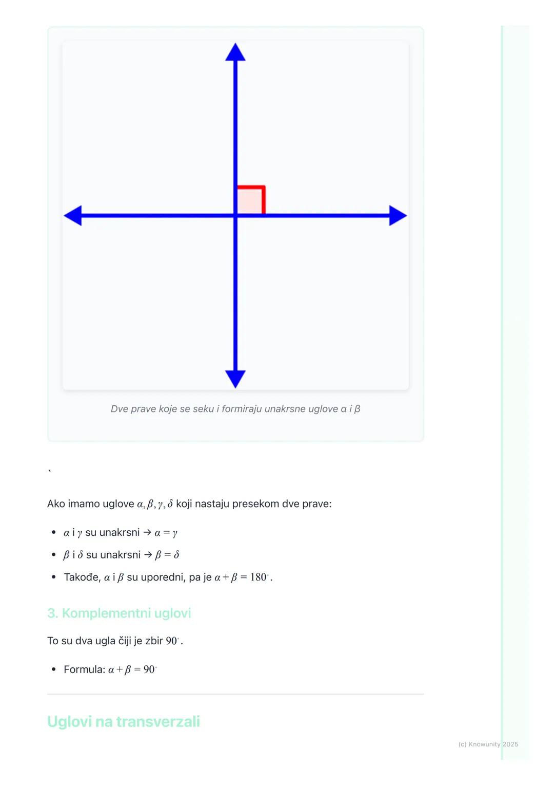 # Ugao
Uvod u uglove
Ugao je deo ravni ograničen sa dve poluprave koje imaju zajedničku početnu
tačku. Te poluprave se zovu kraci ugla, a