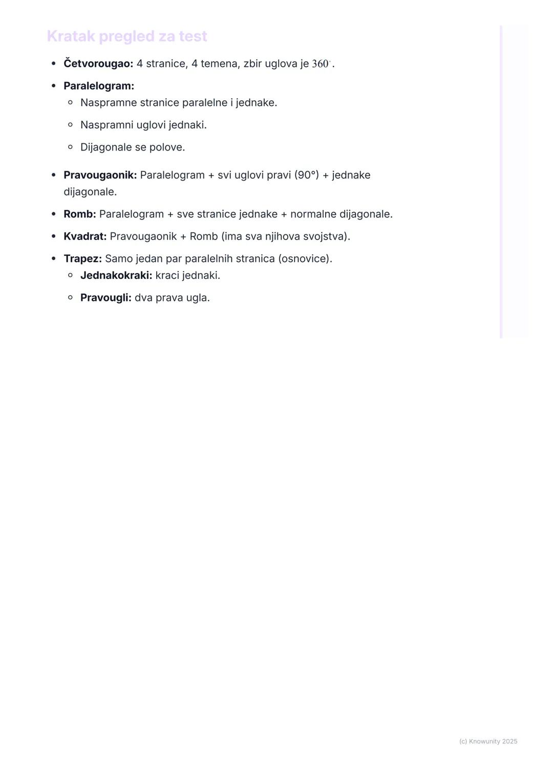 # Četvorougao
Uvod u četvorouglove
Četvorougao je geometrijska figura u ravni koja ima četiri stranice i četiri
temena (ugla). To je zatvo