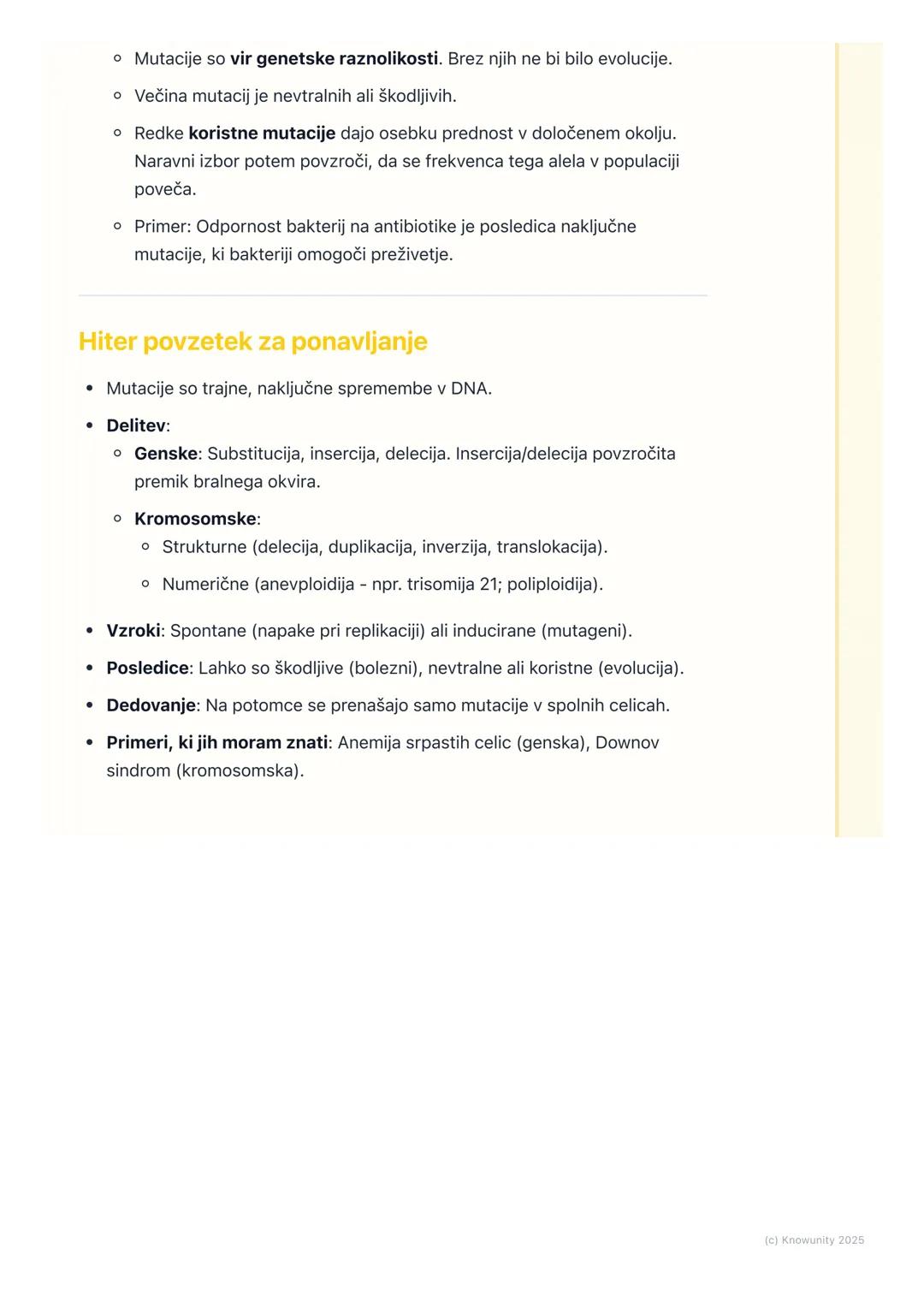 # Mutacije
Kaj so mutacije?
Mutacije so trajne spremembe v dednem materialu (DNA). So naključne in
se lahko zgodijo v katerikoli celici. S