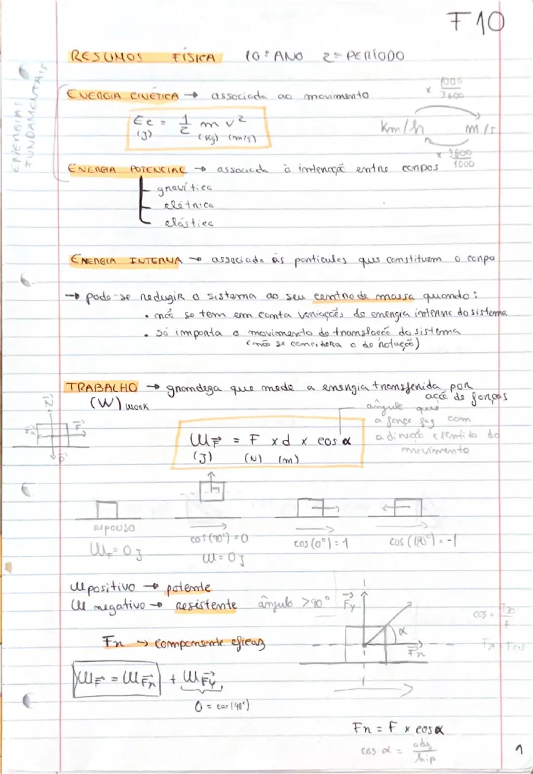 --- OCR Start ---
C
FUNDAMENTAIS
RESUMOS
FISICA
10° ANO 2° PERÍODO
ENERGIA CINÉTICA → associada ao movimento
Ec = 1/2 m v²
(J)
(kg) (m/s)²
k
