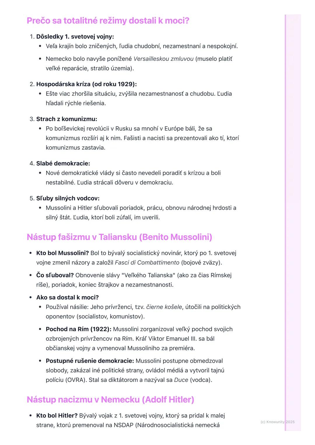 # Nástup fašizmu a nacizmu
1. Úvod/Prehľad
Po prvej svetovej vojne bola Európa dosť zničená a veľa ľudí bolo chudobných
a nespokojných. De