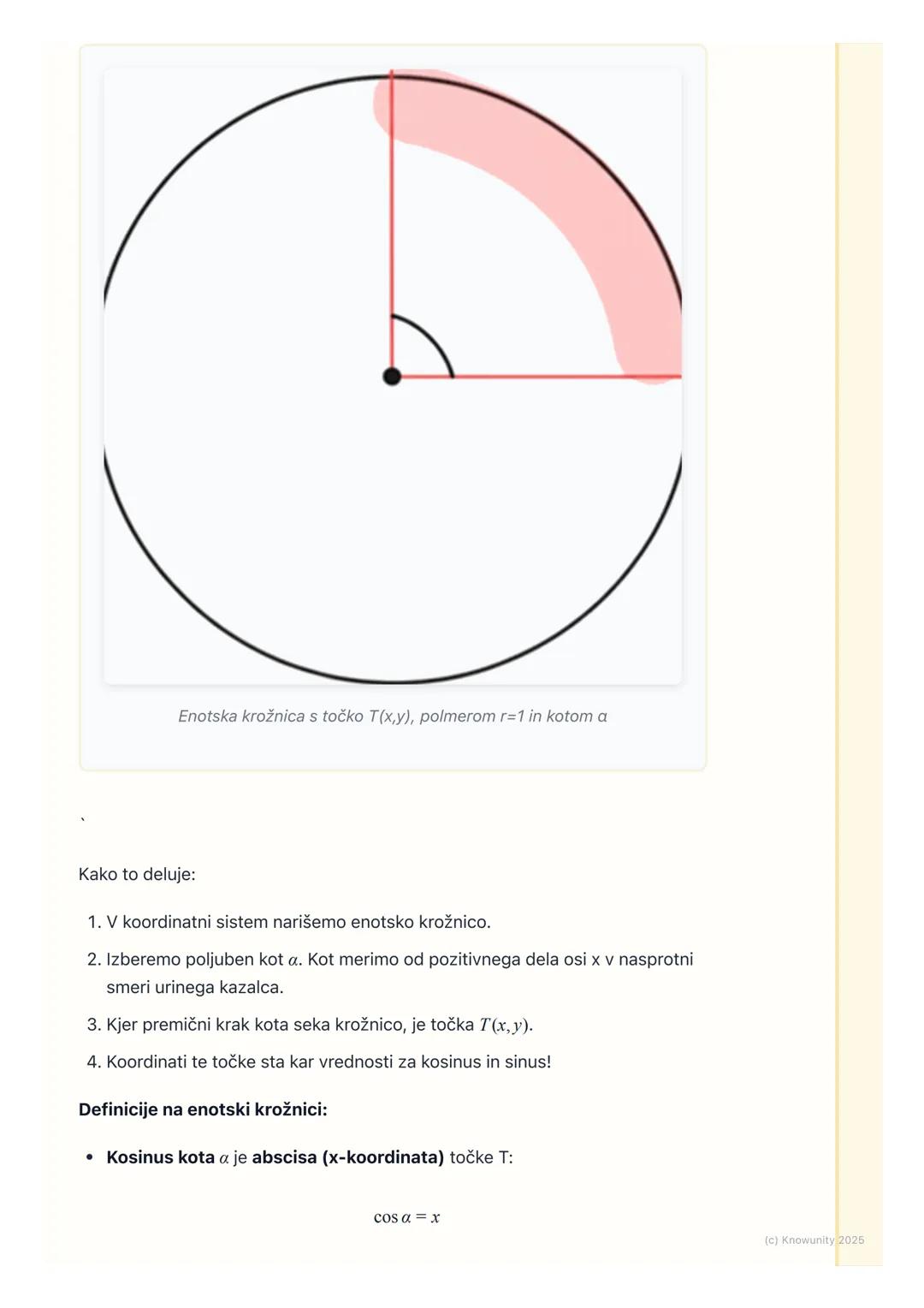 # Kotne funkcije v pravokotnem
trikotniku in na enotski
krožnici
Ponovitev kotnih funkcij v pravokotnem trikotniku
To je osnova, ki jo mor
