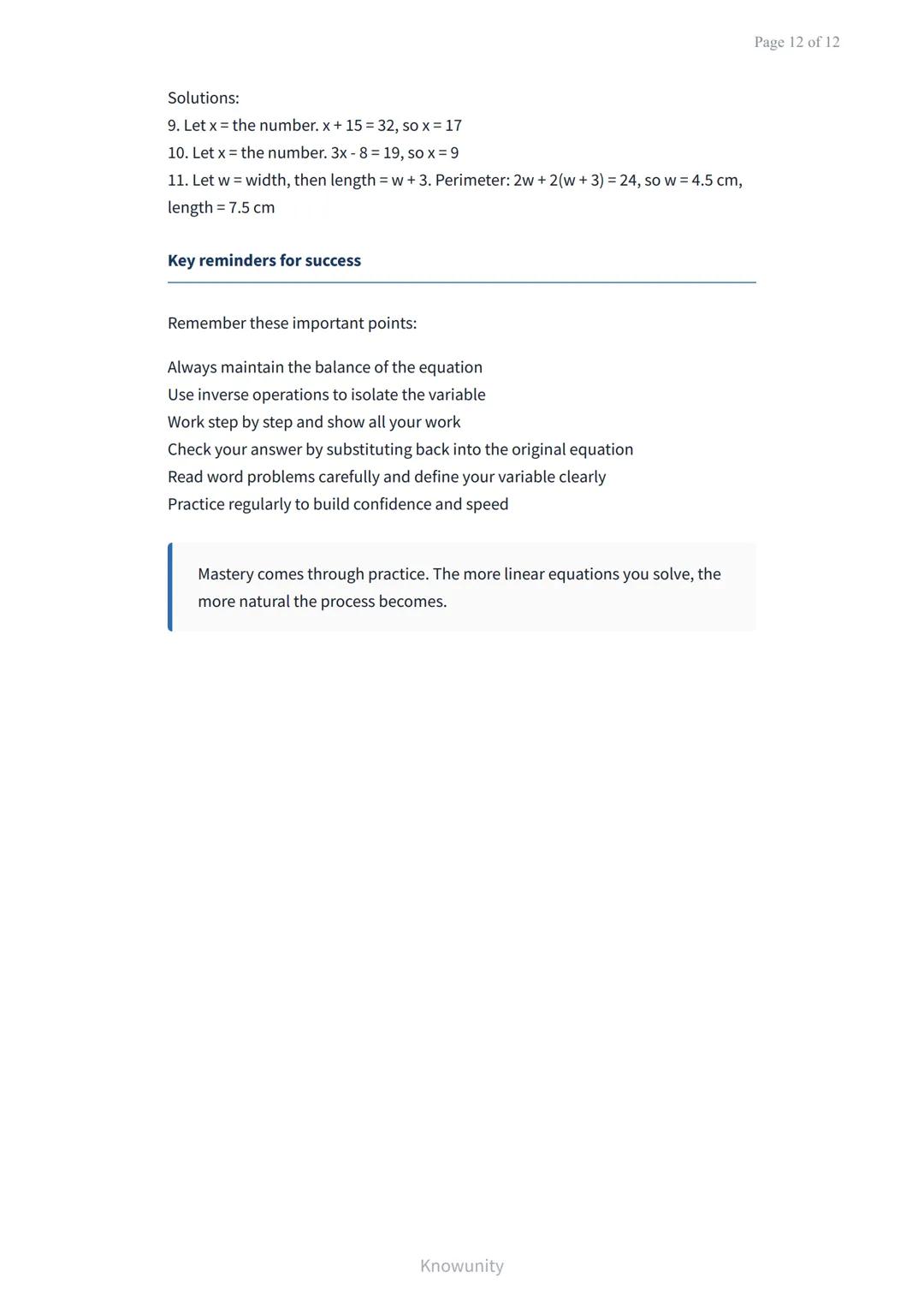 Solving linear equations in one variable - step by step guide
Master techniques for solving linear equations with one
variable
What you will