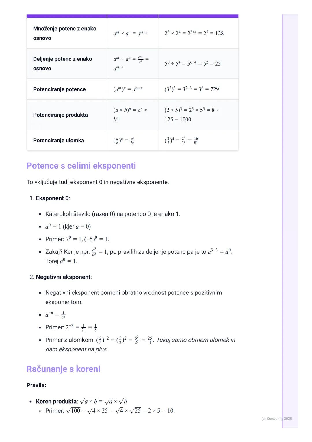 # Potence in koreni
Uvod v potence in korene
Potence so v bistvu okrajšava za večkratno množenje istega števila s samim
seboj. Na primer,