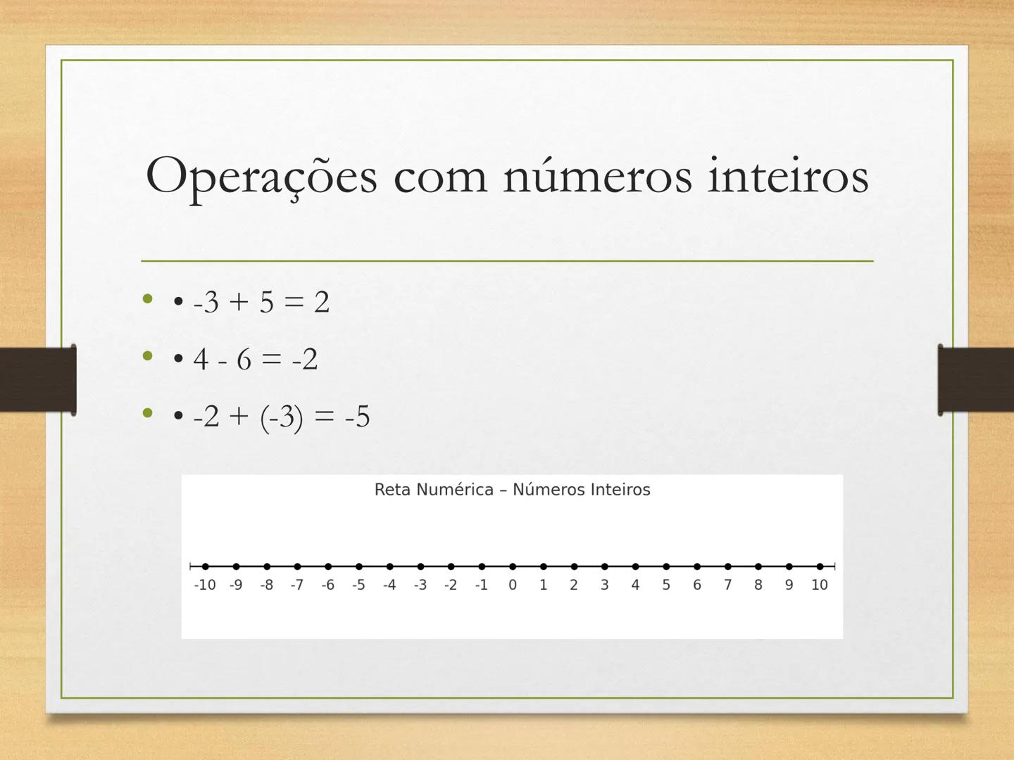 # Números Inteiros -
7º Ano
Introdução, reta numérica e operações Onde vemos números negativos?
• Temperaturas abaixo de zero
• Dívidas em