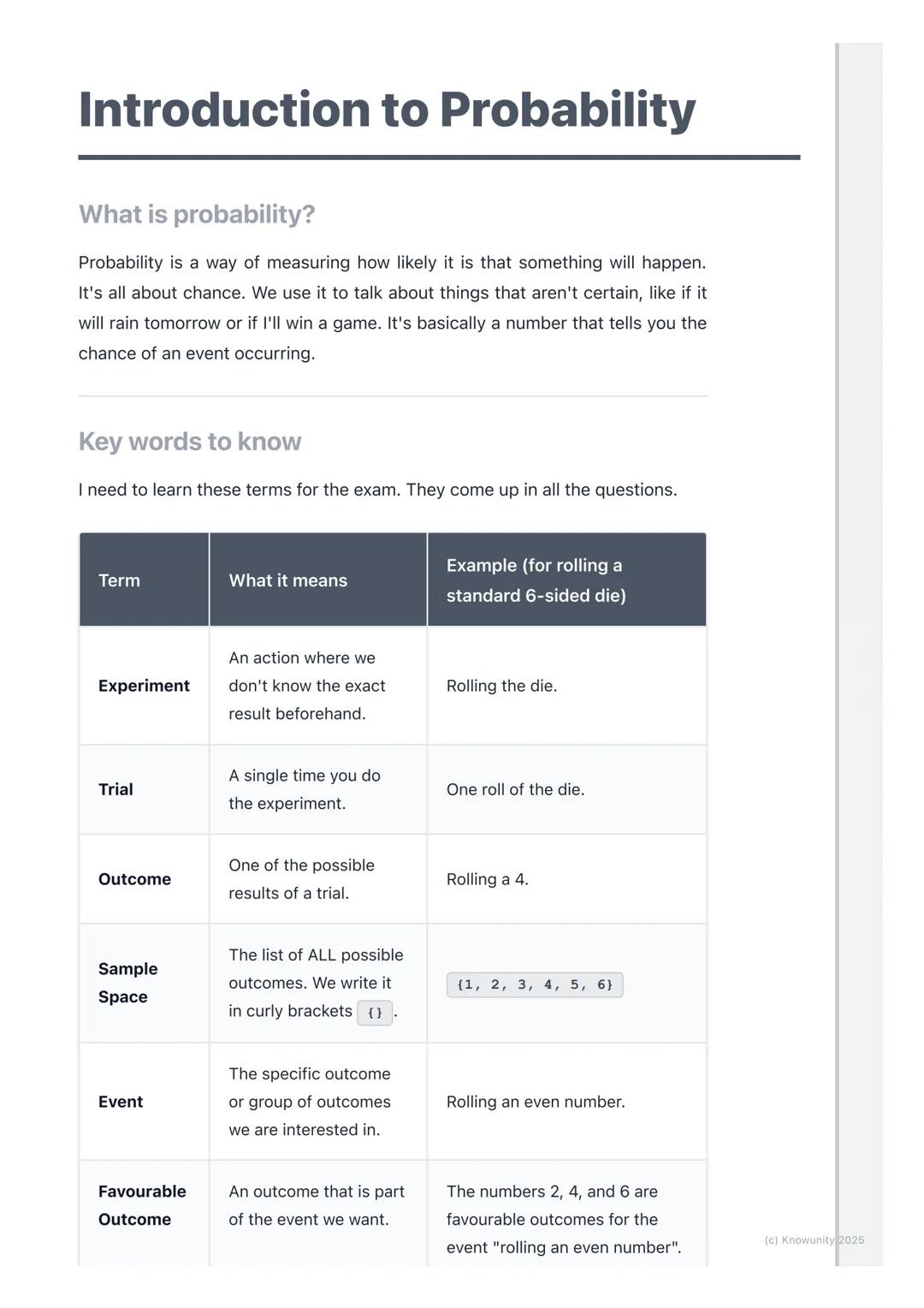 # Introduction to Probability
What is probability?
Probability is a way of measuring how likely it is that something will happen.
It's all