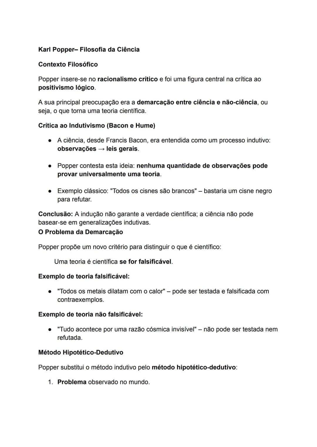 Karl Popper- Filosofia da Ciência
Contexto Filosófico
Popper insere-se no racionalismo crítico e foi uma figura central na crítica ao
positi