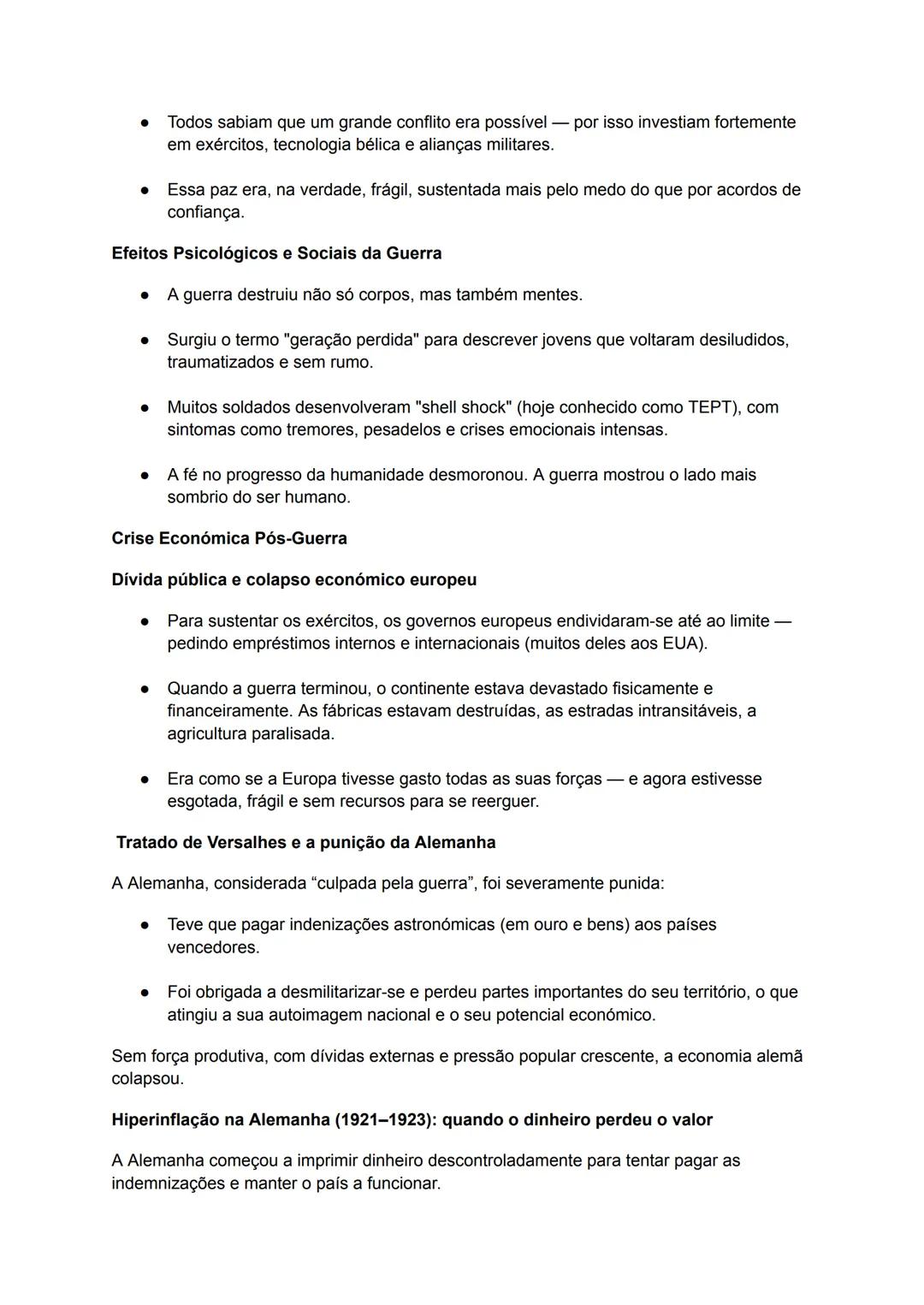 Primeira Guerra Mundial (1914-1918)
Causas Profundas:
1. Nacionalismo exacerbado: Gerou tensões entre povos e países, com ideologias
como o