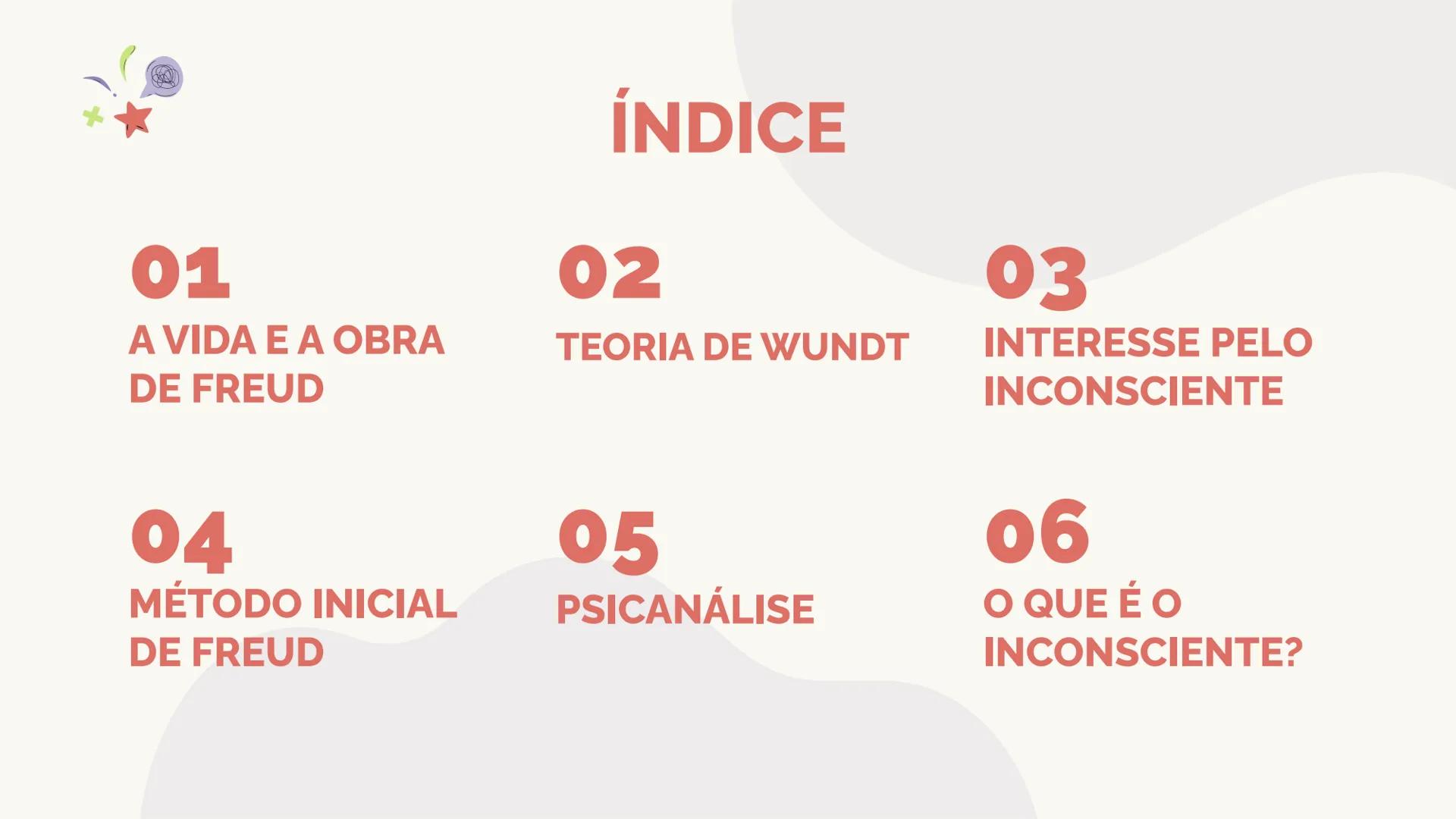 # Agrupamento
de Escolas
Alberto Sampaio
AESAS
# PSICANALISTA
FREUD E O
INCONSCIENTE 01
A VIDA E A OBRA
DE FREUD
ÍNDICE
02
TEORIA DE WUNDT
