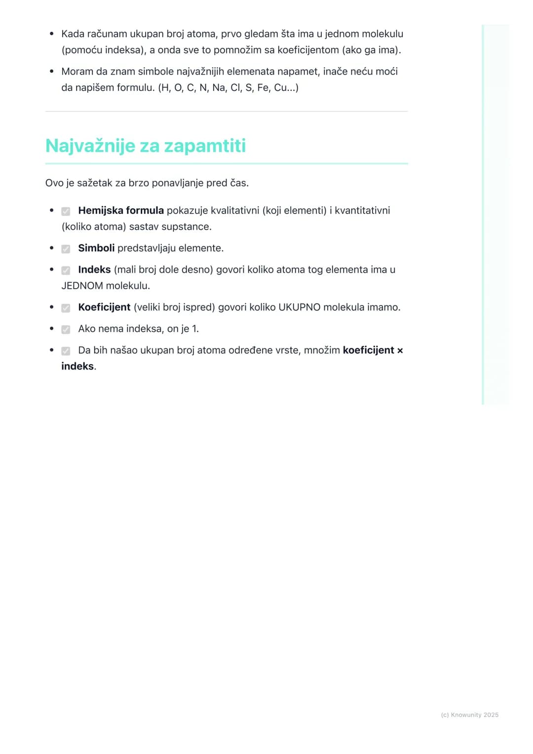 # Hemijske formule
## Šta su hemijske formule i zašto su važne
Hemijske formule su skraćeni način da se prikaže sastav hemijskih jedinjenj