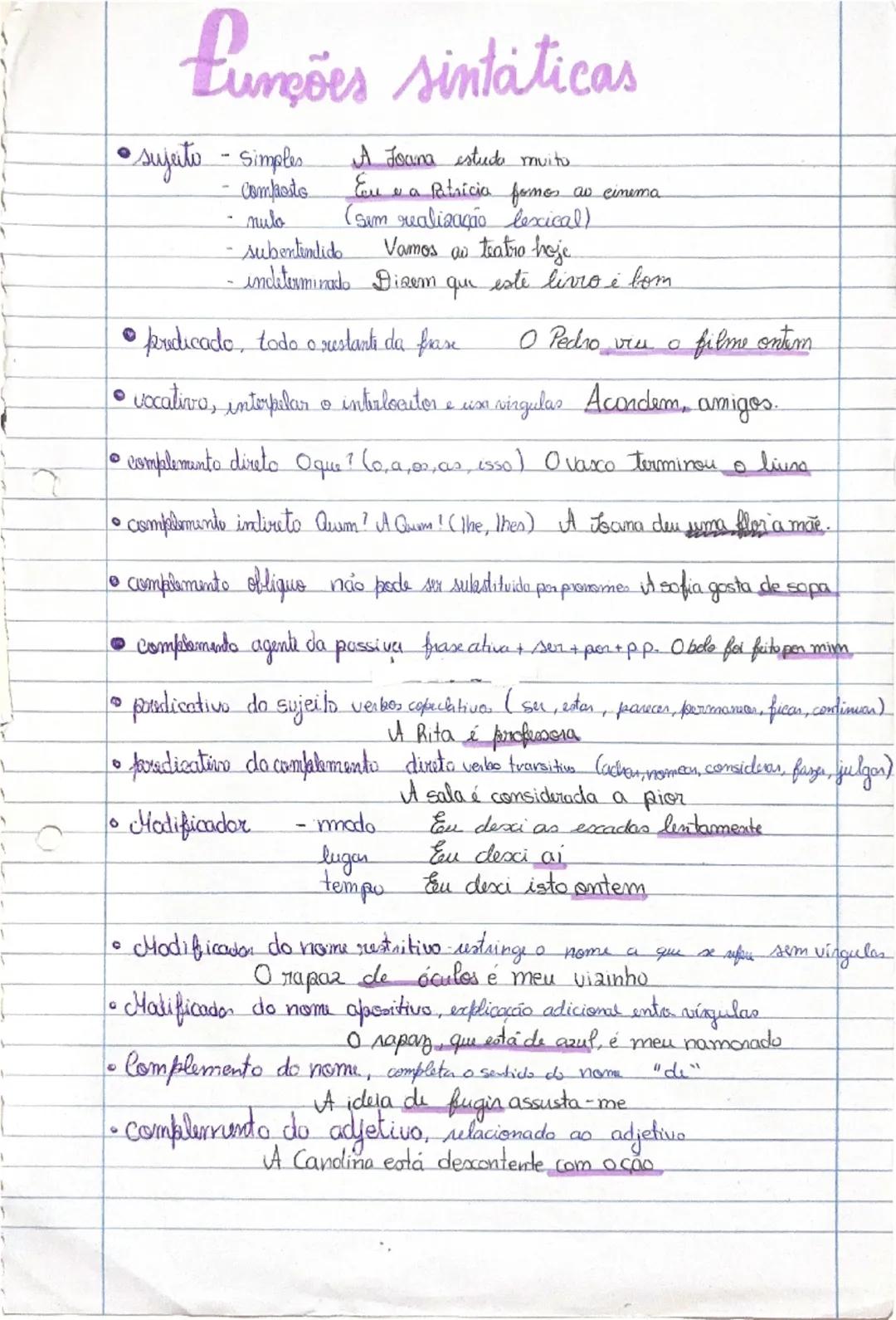 # Funções Sintáticas
- Sujeito
- Simples A Joana estuda muito
- Composto Eu e a Patrícia fomos ao cinema
- nulo (sem reali