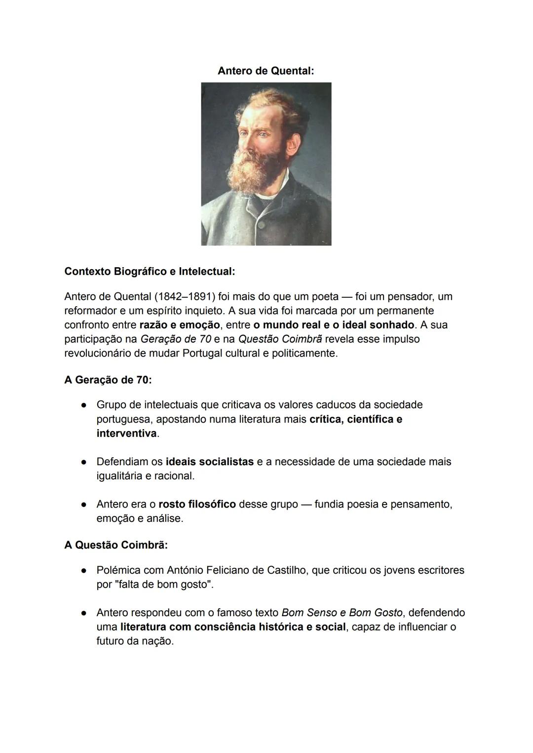 # Antero de Quental:
## Contexto Biográfico e Intelectual:
Antero de Quental (1842-1891) foi mais do que um poeta — foi um pensador, um
ref