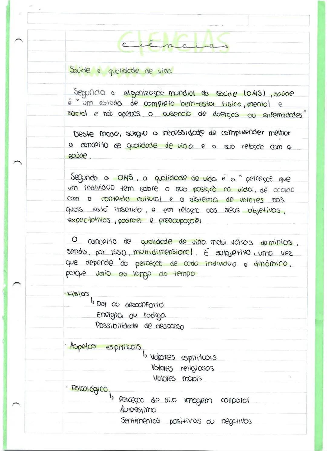 ciências
Saúde e qualidade de vina
Segundo o elgonização mundial de soude (OMS), saide
"um esiado de completo bem-esion fisico, mental e
soc