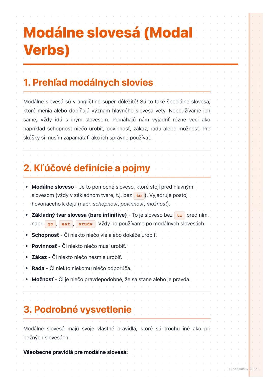 # Modálne slovesá (Modal
Verbs)
1. Prehľad modálnych slovies
Modálne slovesá sú v angličtine super dôležité! Sú to také špeciálne slovesá,