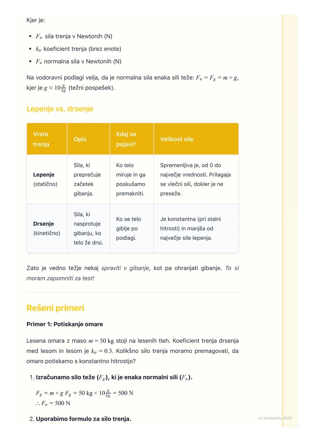 # Trenje
Uvod v trenje
Trenje je sila, ki se pojavi med dvema ploskvama, ki se dotikata in drsita ali se
poskušata drsati druga ob drugi.