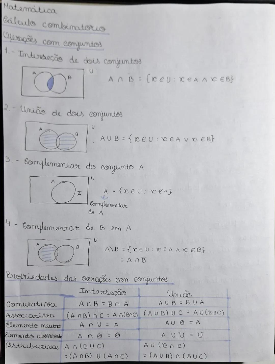 --- OCR Start ---
Leis de Morgan
$\overline{A\cap B}=\overline{A}\cup\overline{B}$
$\overline{AUB}=\overline{A}\cap\overline{B}$
Fatorial de