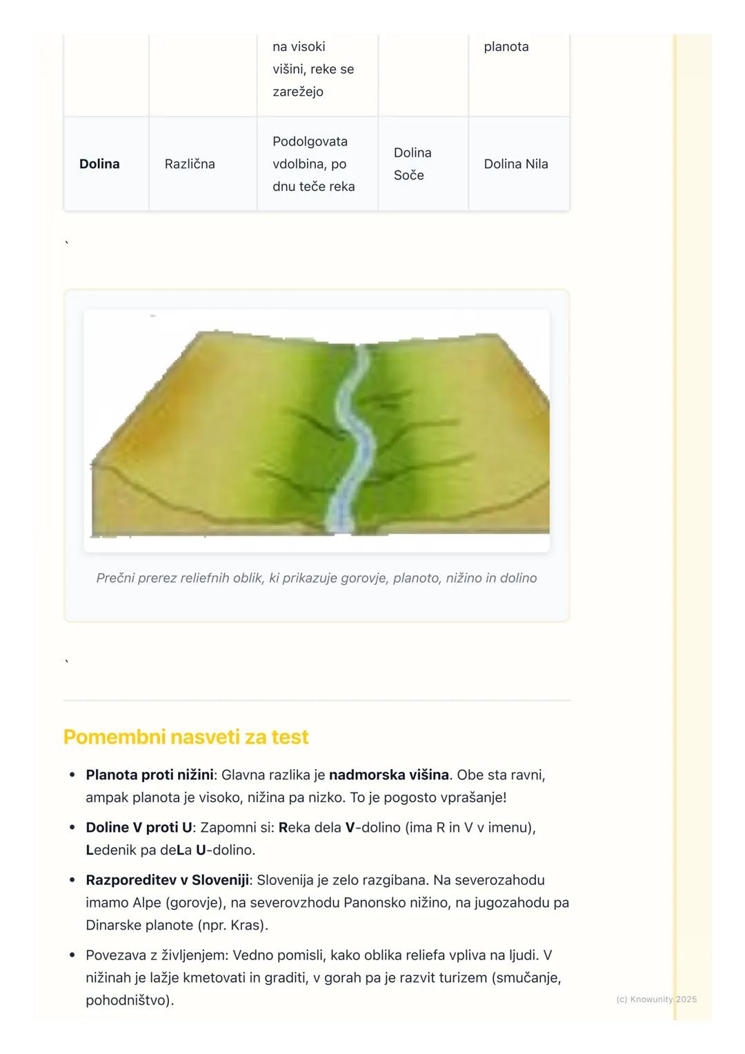 # Glavne reliefne oblike
Uvod v reliefne oblike
Relief je izraz za vse oblike na Zemljinem površju. To pomeni, da površje ni
ravno, ampak