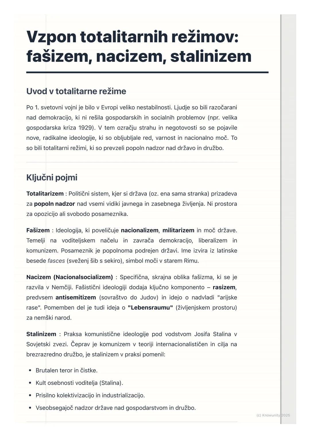 # Vzpon totalitarnih režimov:
fašizem, nacizem, stalinizem
Uvod v totalitarne režime
Po 1. svetovni vojni je bilo v Evropi veliko nestabil