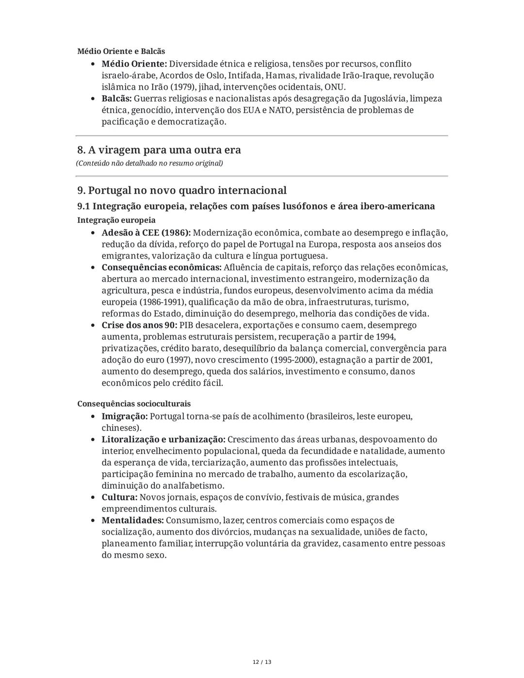 Resumo para o Exame Nacional de História A 12.º Ano
1. As transformações das primeiras décadas do século XX
1.1 Um novo equilíbrio global
•