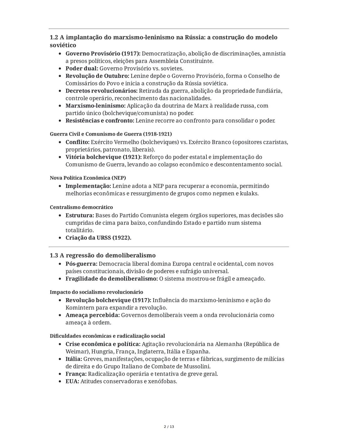 Resumo para o Exame Nacional de História A 12.º Ano
1. As transformações das primeiras décadas do século XX
1.1 Um novo equilíbrio global
•