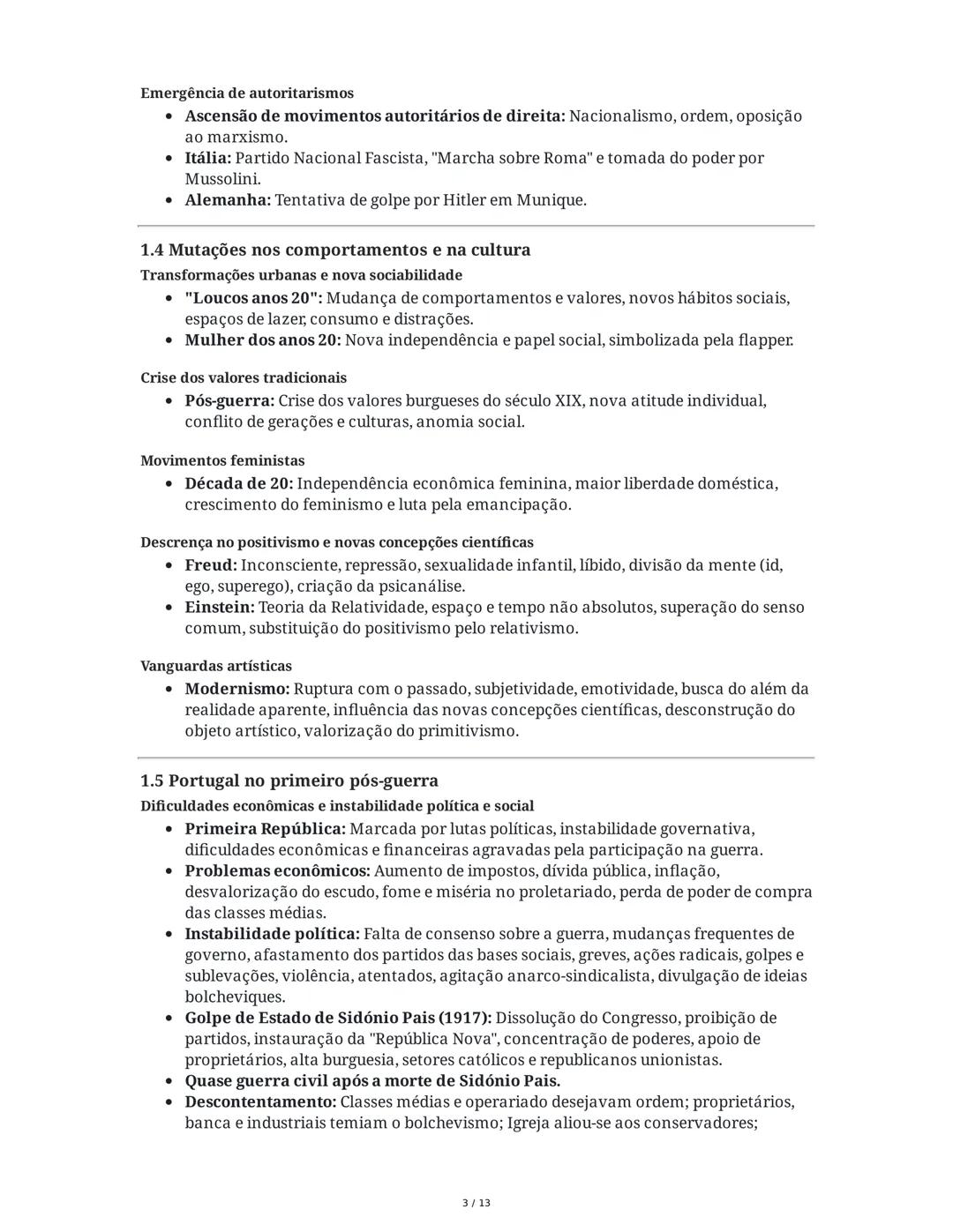 Resumo para o Exame Nacional de História A 12.º Ano
1. As transformações das primeiras décadas do século XX
1.1 Um novo equilíbrio global
•