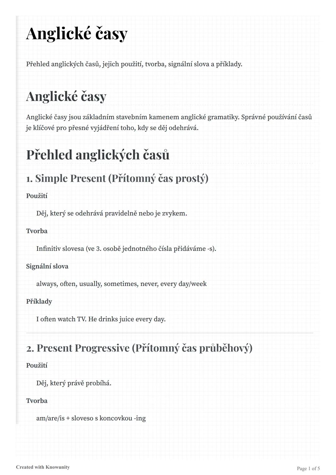 # Anglické časy
Přehled anglických časů, jejich použití, tvorba, signální slova a příklady.
# Anglické časy
Anglické časy jsou základním