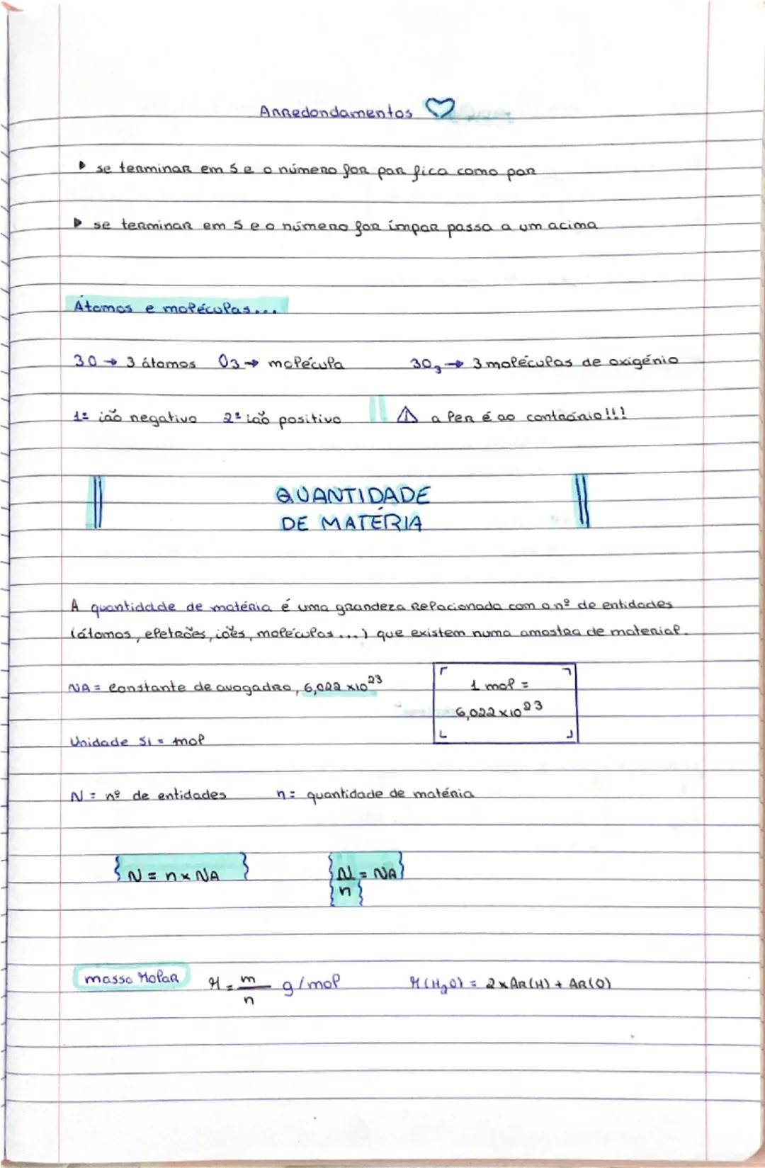 # Arredondamentos ♡
- se terminar em 5 e o número for par fica como par
- se terminar em 5 e o número for ímpar passa a um acima
# Átomos