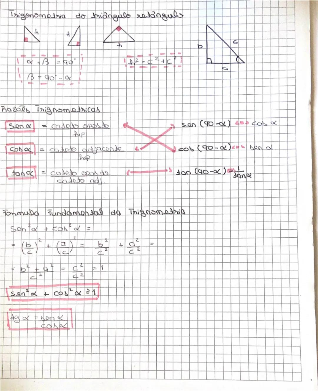 Trigonometria do triângulo retângulo
A
4
18+ B = 90°
B=90-2
Razões Trignometricas
Sena = cajelo oposto
hip
cosx = cadeto adjaconte
hip
tana