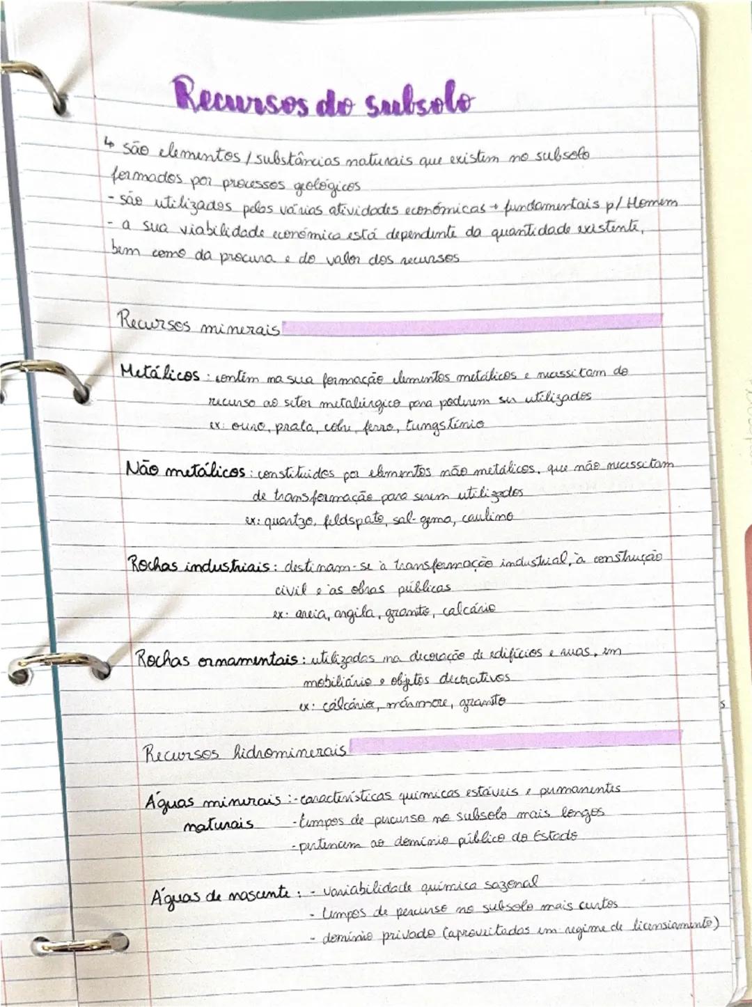 # Recursos do subsolo
4 são elementos / substâncias naturais que existem no subsoto
fermados por processes grológicos.
- são utilizados pe