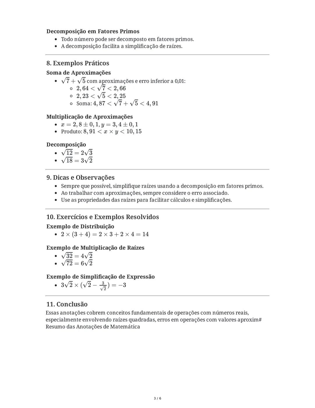# Resumo das Anotações de Matemática: Operações com Números
Reais, Erros e Decomposição em Fatores Primos
1. Erro na Soma de Dois Valores A
