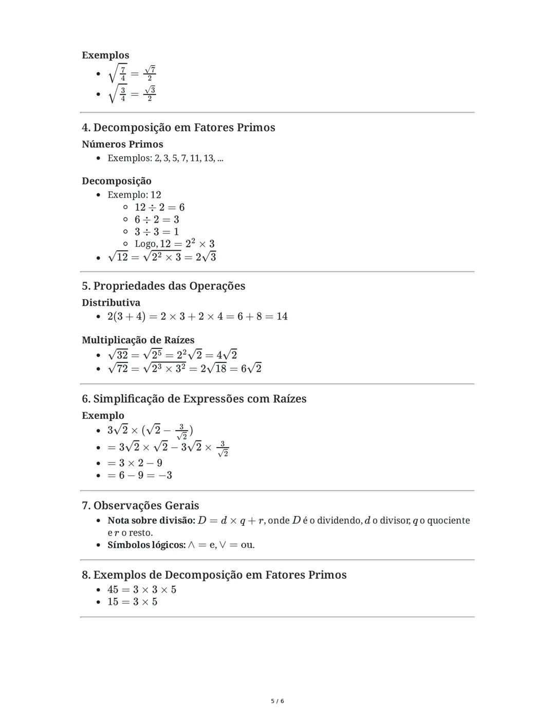 # Resumo das Anotações de Matemática: Operações com Números
Reais, Erros e Decomposição em Fatores Primos
1. Erro na Soma de Dois Valores A