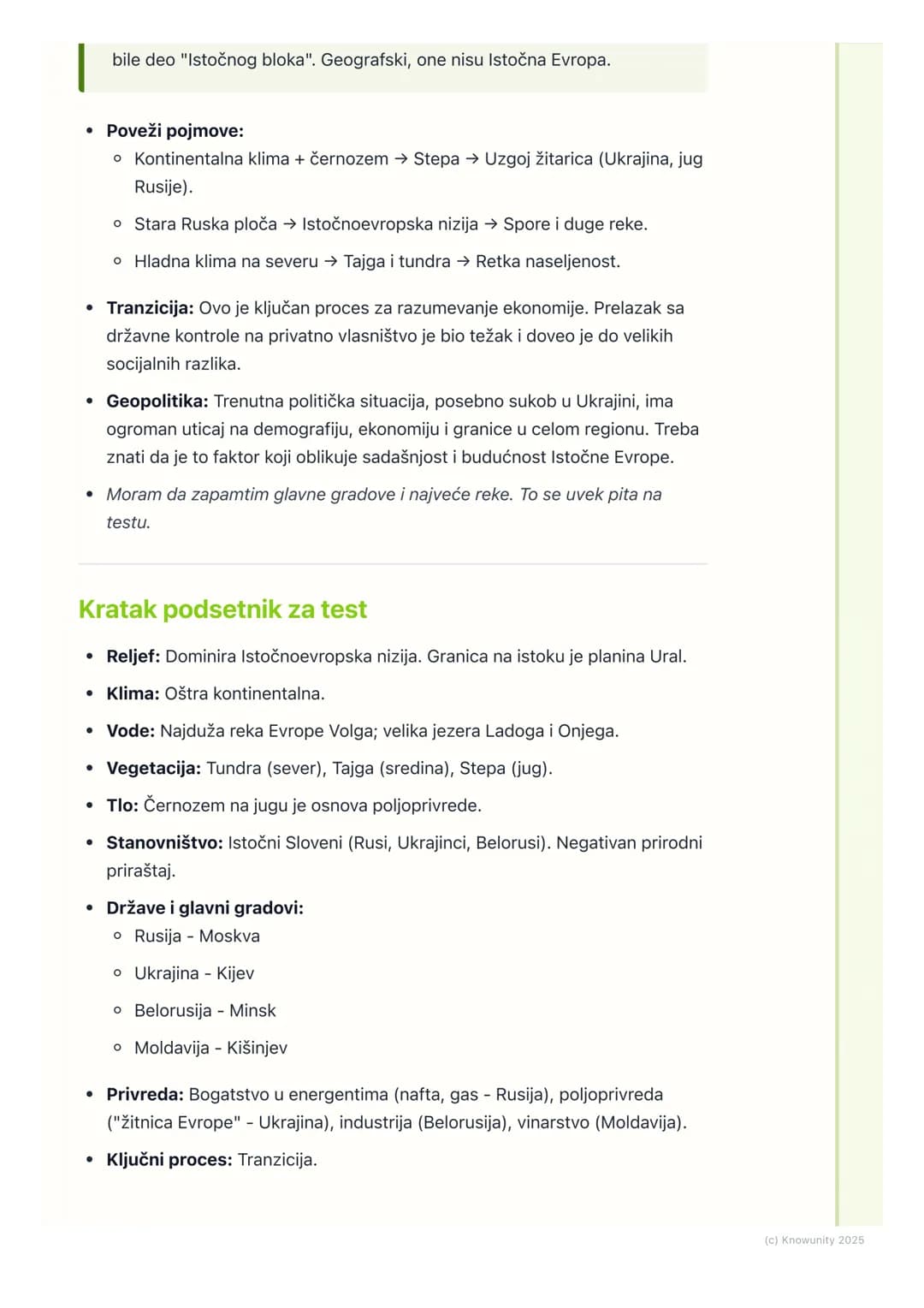 # Istočna Evropa
## Uvod u Istočnu Evropu
Istočna Evropa je najveća regija Evrope. Prostire se od Baltičkog mora na
severu do Crnog mora i