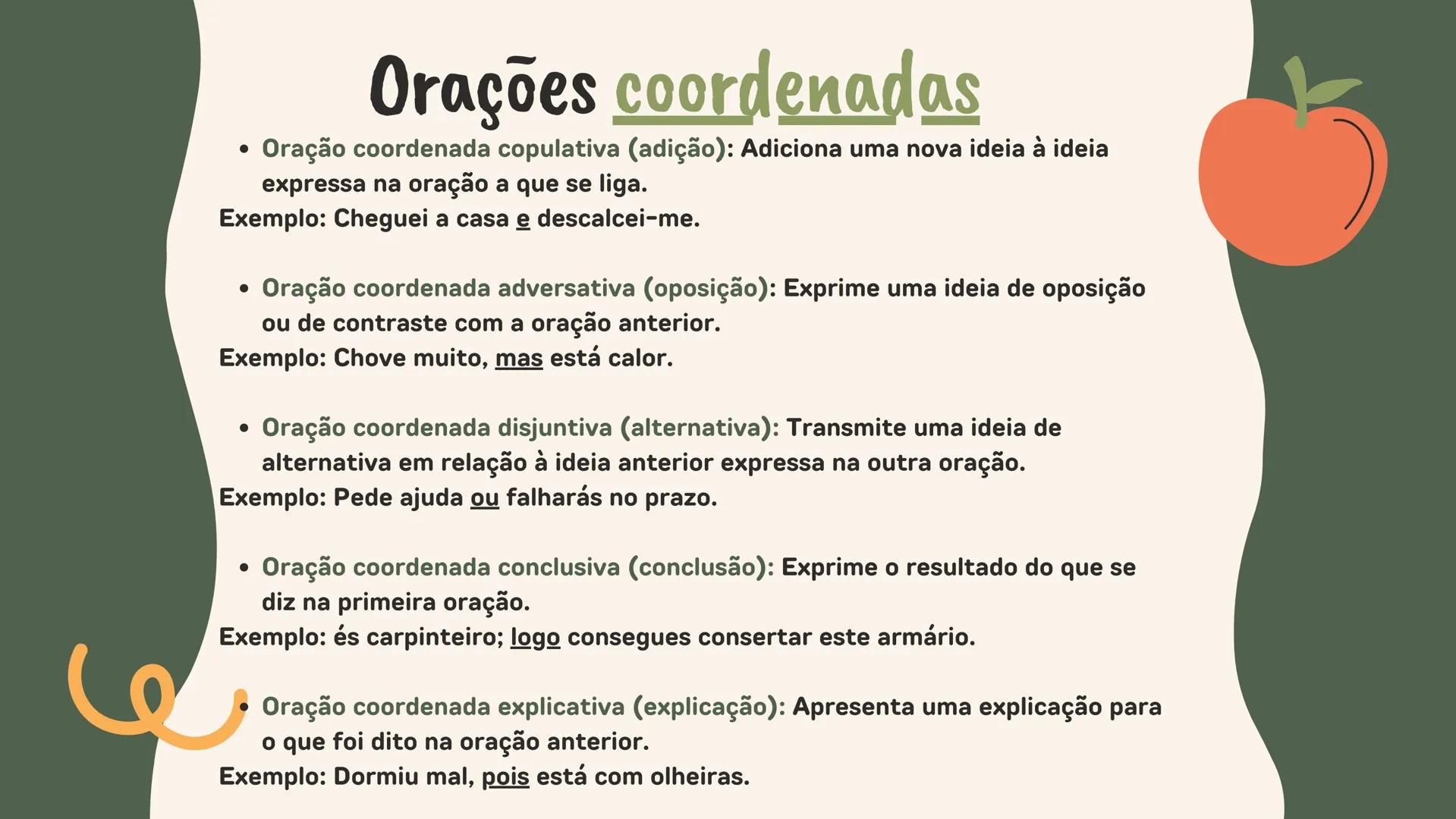 # Orações coordenadas e subordinadas
By Catarina Revéz Orações coordenadas
• Oração coordenada copulativa (adição): Adiciona uma nova ideia