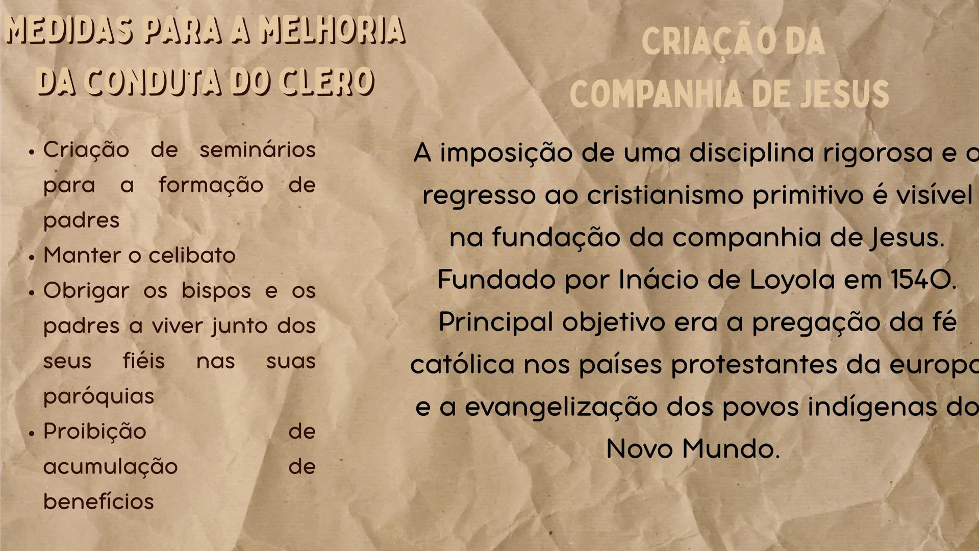 # HISTÓRIA
Feito por João Lourenço TÓPICOS
A igreja católica, a reforma protestante e a reforma católica
Conduta do clero
Criação da compan
