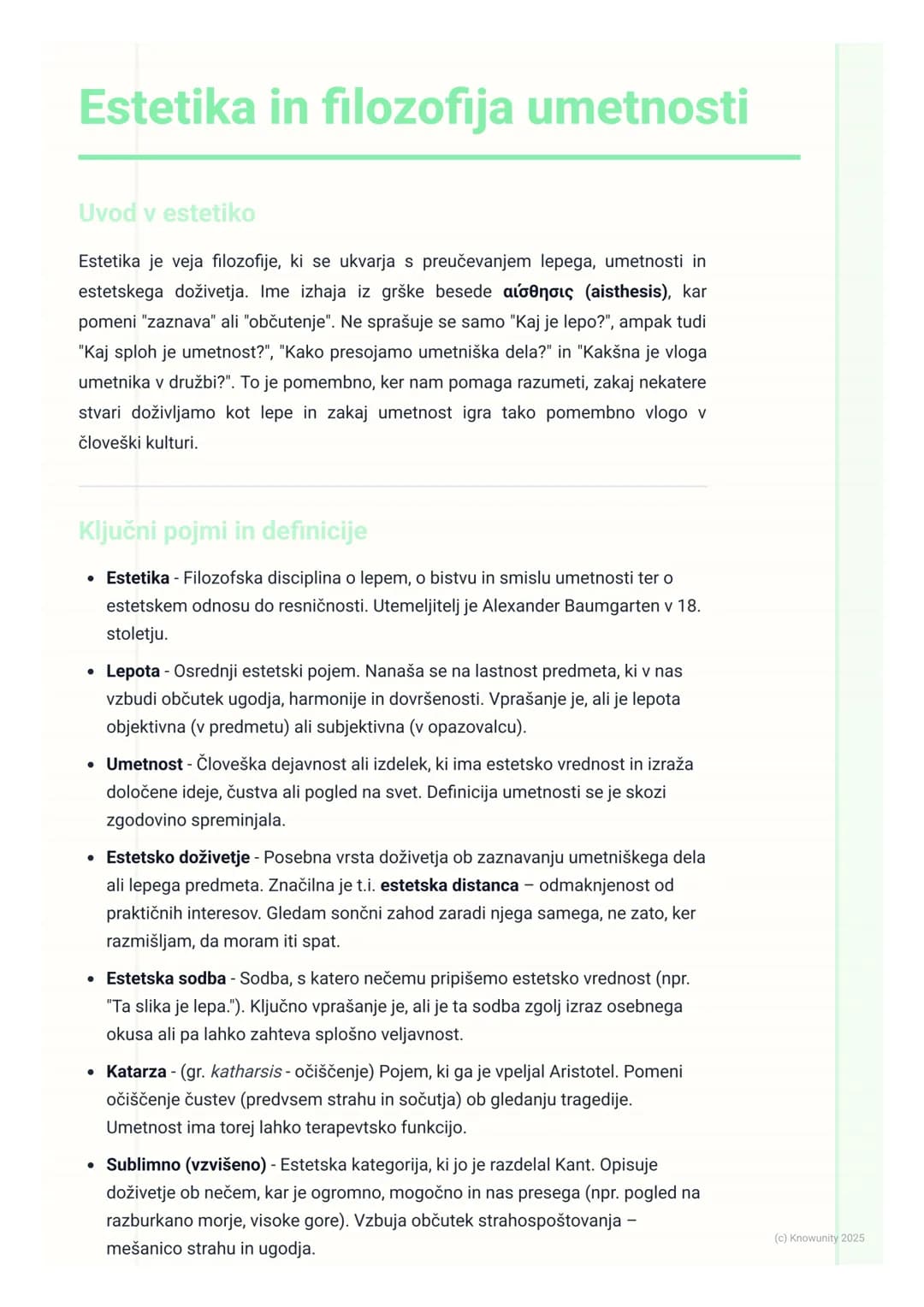 # Estetika in filozofija umetnosti
Uvod v estetiko
Estetika je veja filozofije, ki se ukvarja s preučevanjem lepega, umetnosti in
estetske
