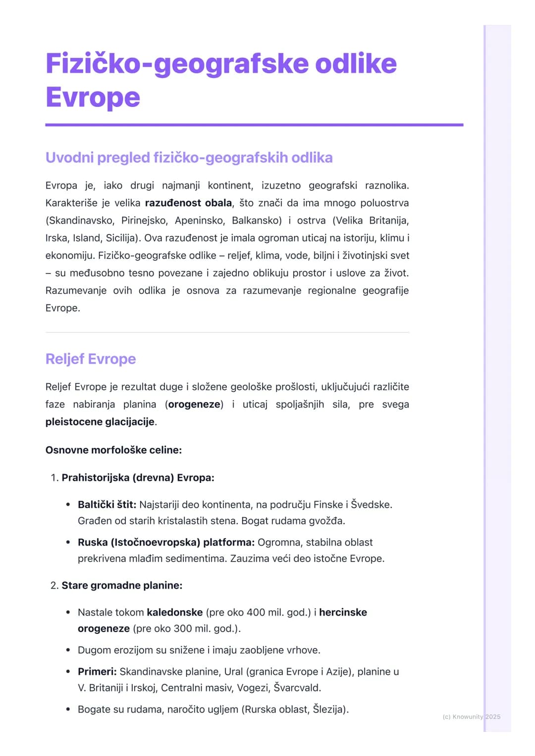 # Fizičko-geografske odlike
Evrope
Uvodni pregled fizičko-geografskih odlika
Evropa je, iako drugi najmanji kontinent, izuzetno geografski