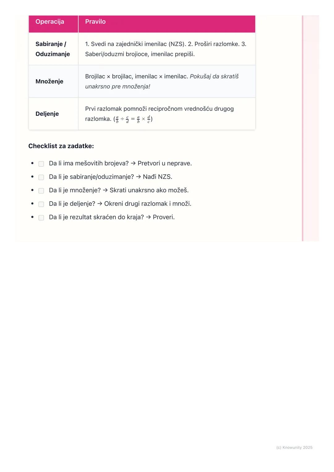 # Operacije sa razlomcima
Uvod u operacije sa razlomcima
Operacije sa razlomcima su sabiranje, oduzimanje, množenje i deljenje
razlomaka.
