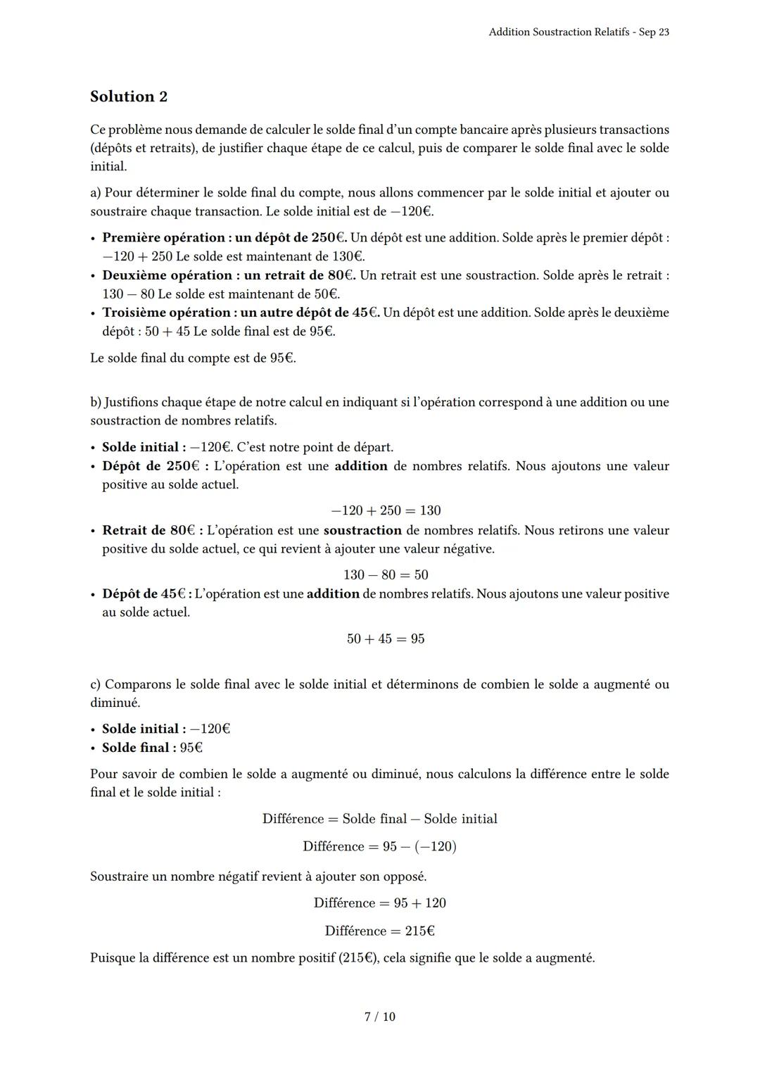 # Addition Soustraction Relatifs
Généré par Knowunity.fr - Sep 23
Description: Cet examen couvre l'addition et la soustraction des nombres